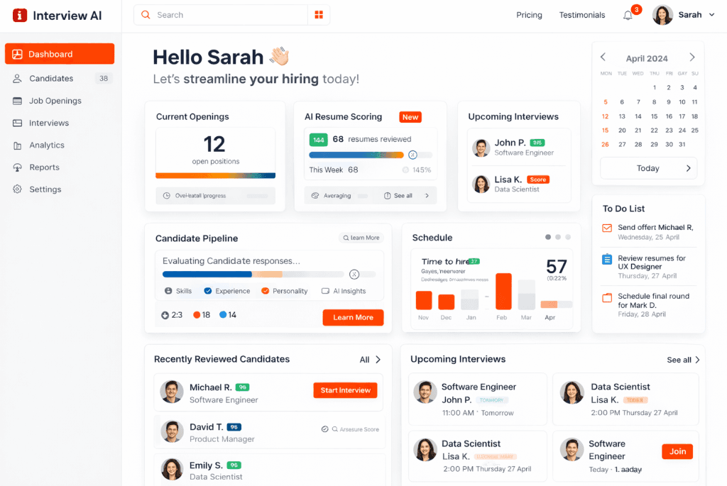 Interview AI Dashboard Interface